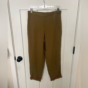 aark'e RITU KUMAR pull On Olive green 100% Viscose Pants Embroidered Medium M